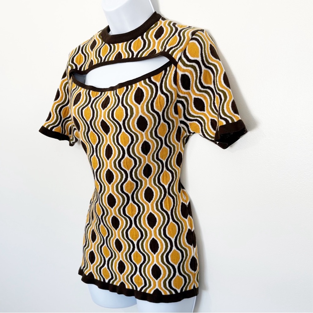 ASOS DESIGN Retro Mod Cutout Knit Top Yellow Brown Size S - Picture 2 of 7